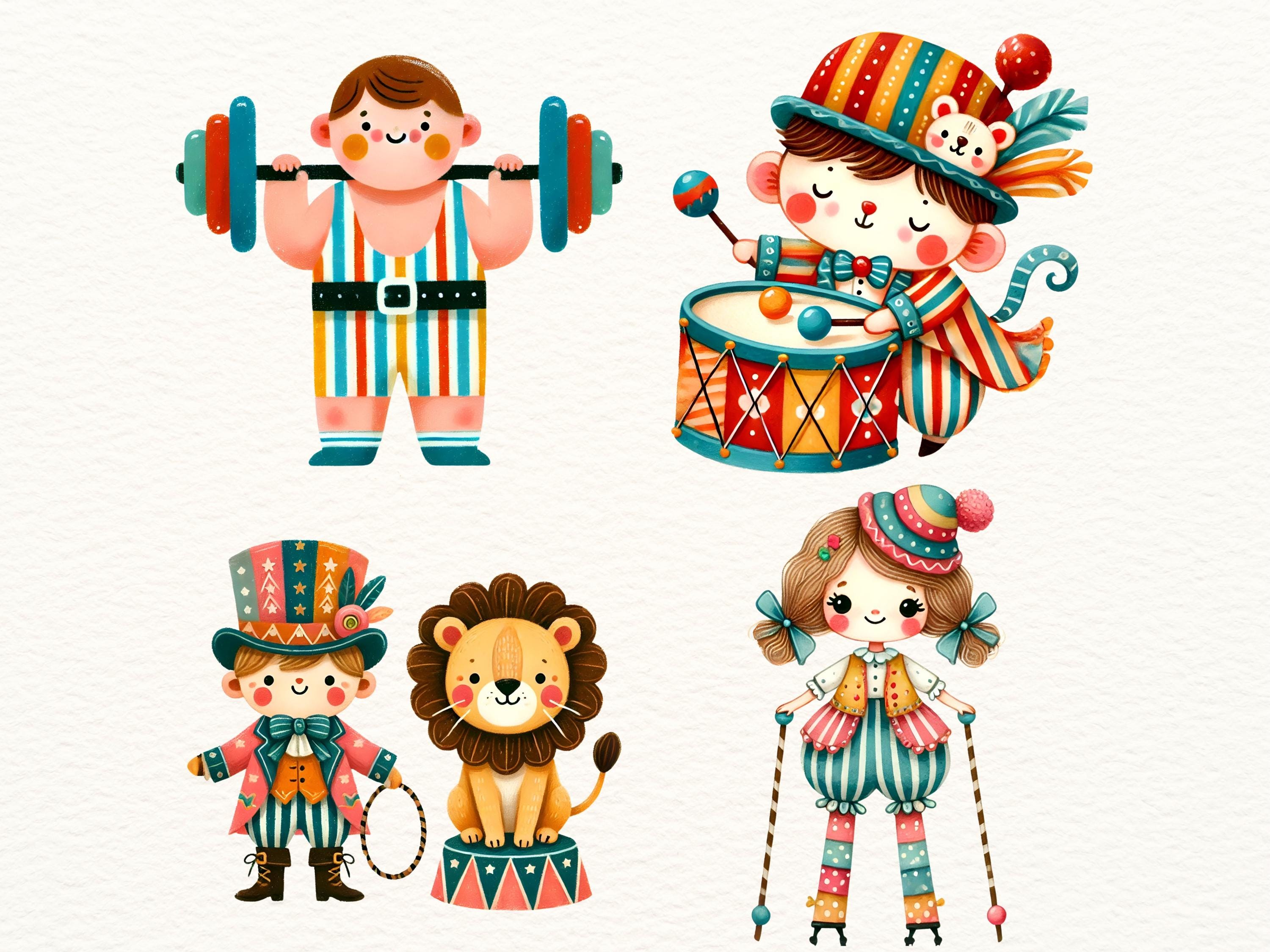 Whimsical Circus Clipart Bundle | Carnival Animals Watercolor PNG Set ...