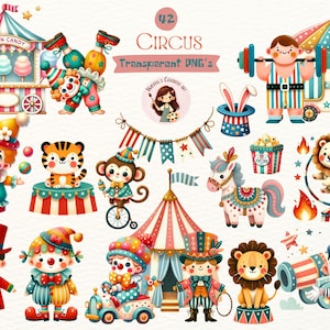 Circus clipart watercolor / Circus animals clipart / Circus carnival clip art / Circus png for kids / Instant Download for Commercial Use