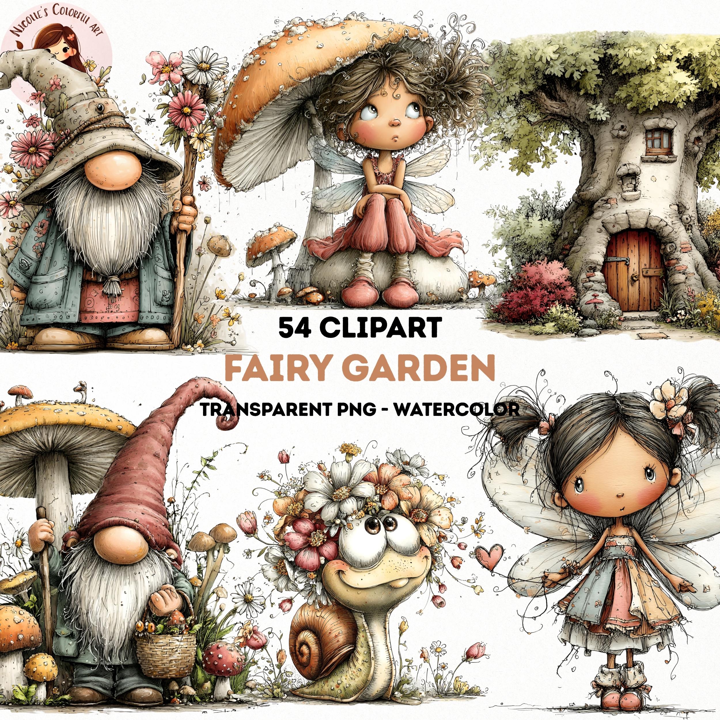 Whimsical Fairy Garden Clipart – Cute Watercolor Gnome Fairy Mushroom ...
