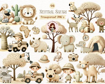 Baby Safari Animals PNG Clipart | Watercolor Jungle Animals Bundle | Cute Nursery Animal Illustration Set (Digital Download)