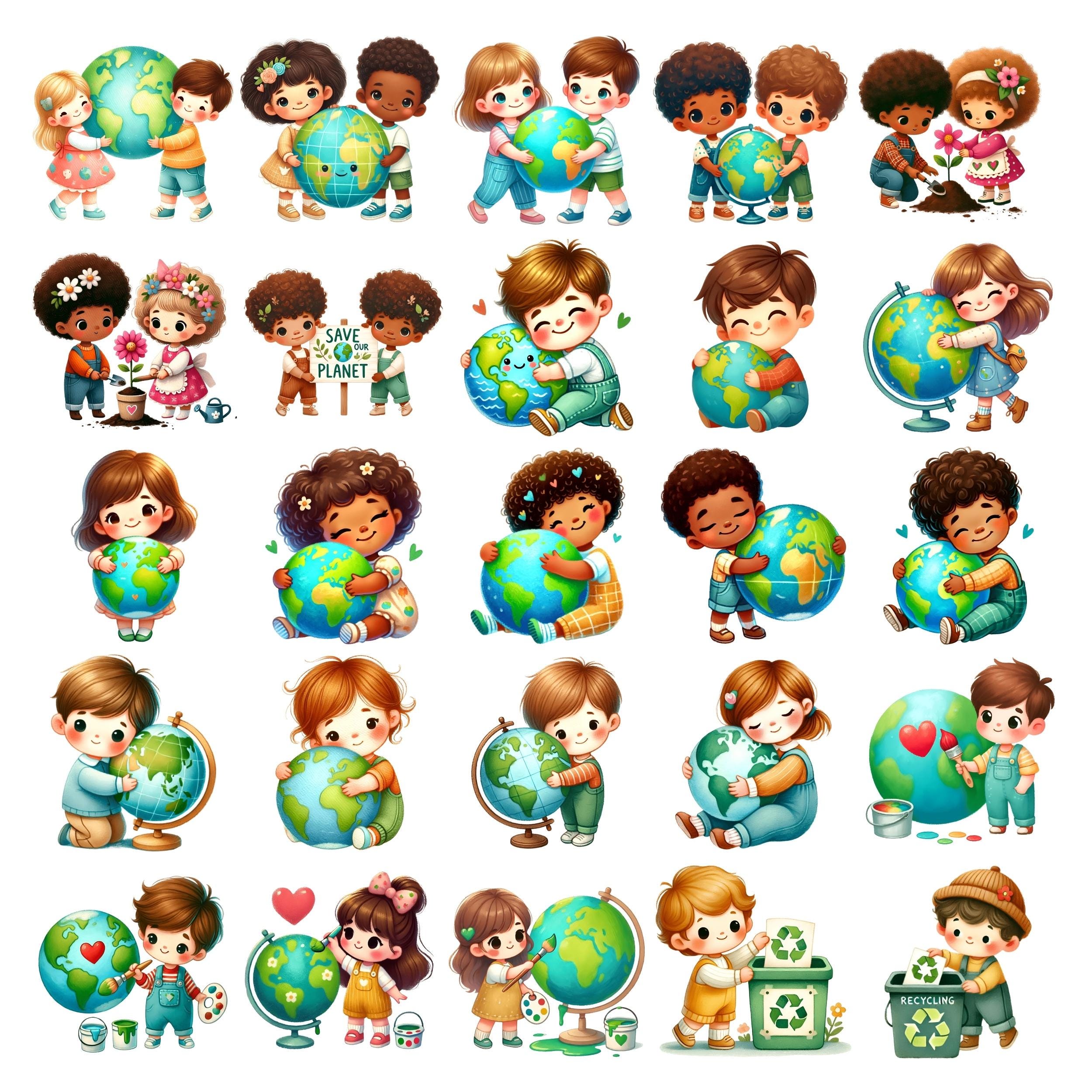 Earth Day Kids Clipart Bundle, Save Planet Recycling Graphics (digital ...