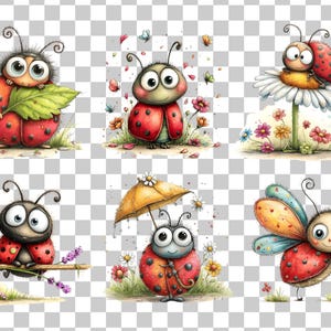 55 lieveheersbeestje png-afbeeldingen | Leuke bundel aquarellieveheersbeestjes | Insectenillustratieset lentetuin voor knutselen (digitale download) afbeelding 6