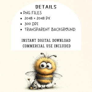 Whimsical Bee Clipart PNG, Cute Fuzzy Watercolor Bees (46 PNG)(Digital Download) image 11