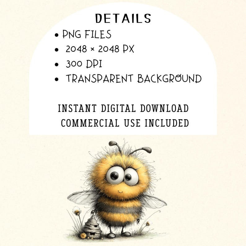 Whimsical Bee Clipart PNG, Cute Fuzzy Watercolor Bees (46 PNG)(Digital Download) image 11