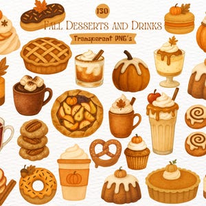 Akvarell höstdesserter Clipart: Thanksgiving matillustrationer (digital nedladdning)