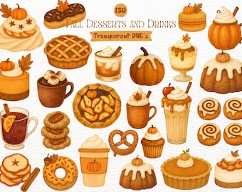 Aquarel herfst desserts clipart: Thanksgiving eten illustraties (digitale download)