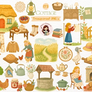 Cottagecore watercolor clipart / Rustic watercolor png / Watercolor cottage kitchen clipart / Cottage Garden Clipart / Commercial use