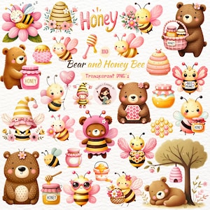 Honey Bear and Bee Clipart Bundle | Little Bee Floral Watercolor PNG ...