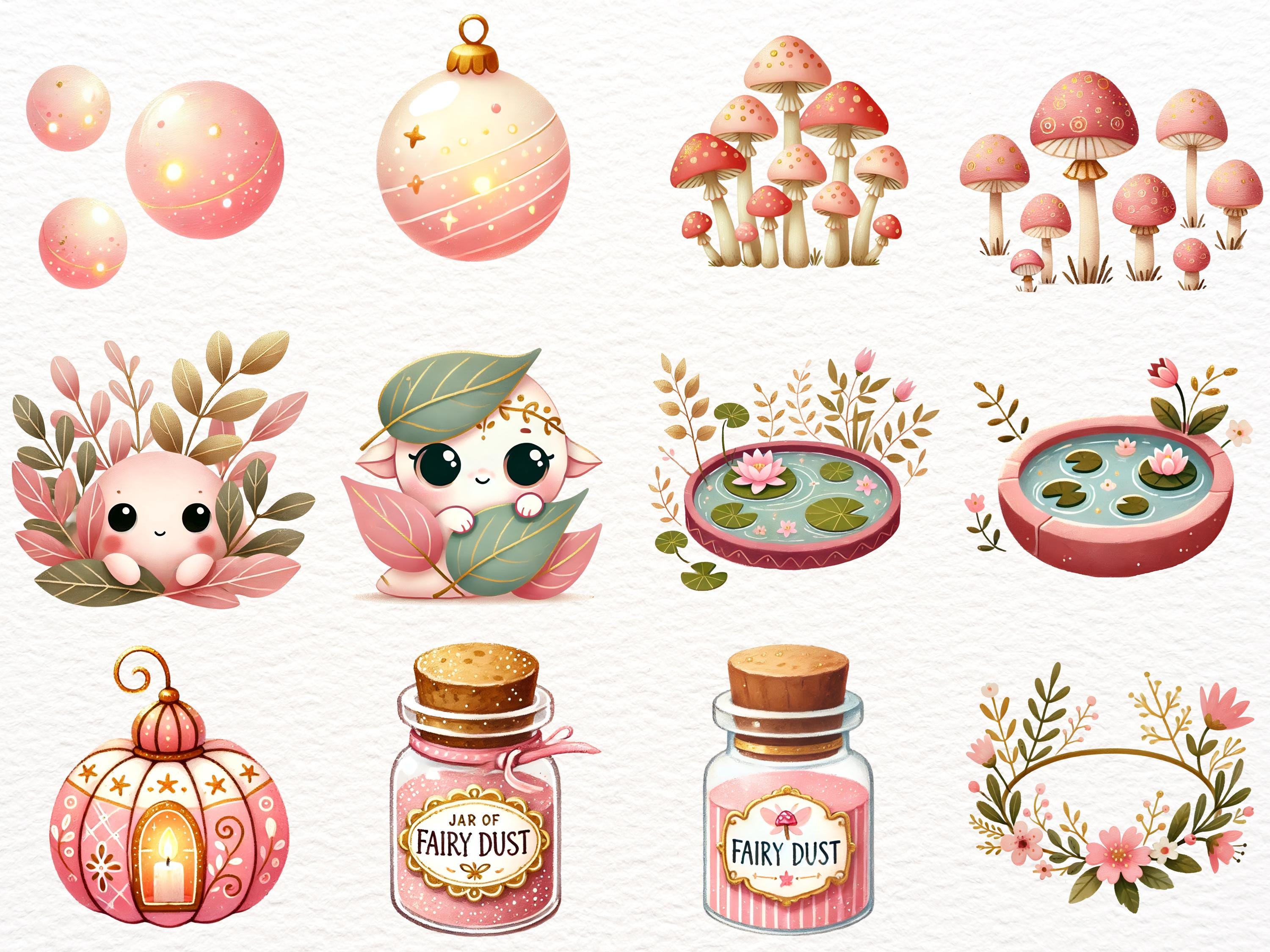 Watercolor Fairy Garden Clipart: Pink Fairies PNG Set (129 Png's ...