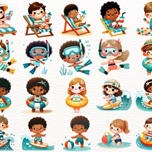 Watercolor Summer Kids Clipart: Beach Vacation PNG (digital Download ...