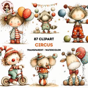 Clipart de Circo em Aquarela: Animais, Crianças, Festa de Carnaval PNG (Download Digital)