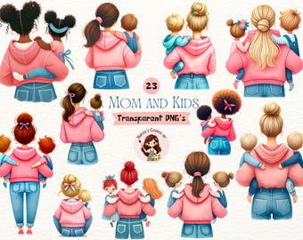 Aquarell Mutter und Kind Clipart: 23 PNG Elemente (Digitaler Download)