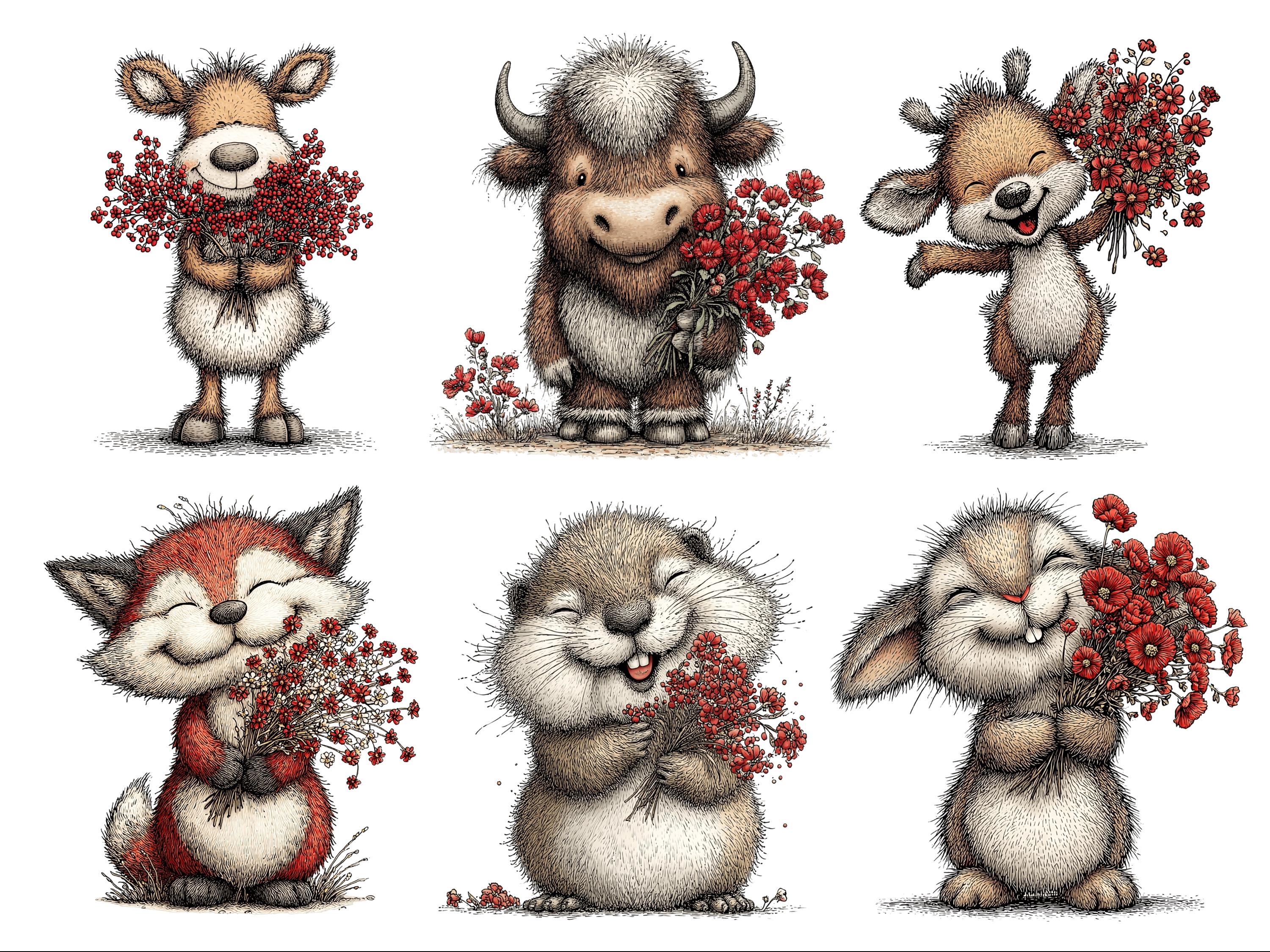 Floral Animals Clipart PNG Bundle / Cute Woodland Animals With Flowers ...