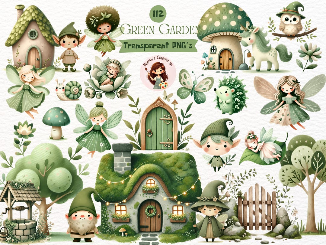 Watercolor Fairy Garden Clipart Bundle, Enchanted Forest PNG Set ...