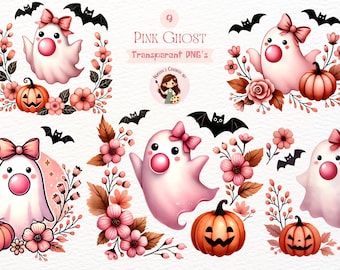 Pink Coquette Ghost Clipart: Halloween Bow png (digitale download, commercieel gebruik toegestaan)