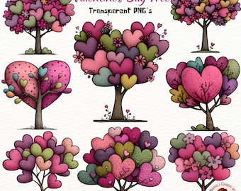 Watercolor Valentine Heart Tree Clipart Bundle (PNG Digital Download)