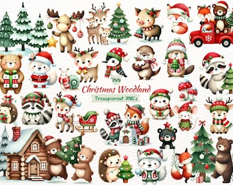 Christmas Woodland Animals Clipart – Winter PNG Bundle (Digital Download)