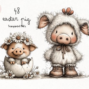 Easter Pig Clipart Bundle, Whimsical Spring Animals, Nursery Art (Digital Download)