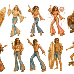 Retro Nostalgia Clipart PNG / Hippie 70s Elements Bundle / Groovy Boho ...