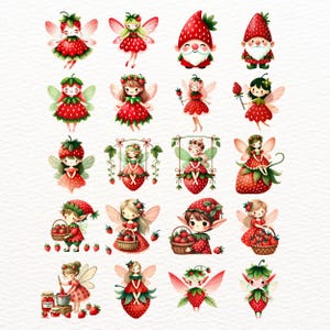 Strawberry Fairy Clipart Bundle, Whimsical Berry Cottagecore PNGs (Digital Download) image 2