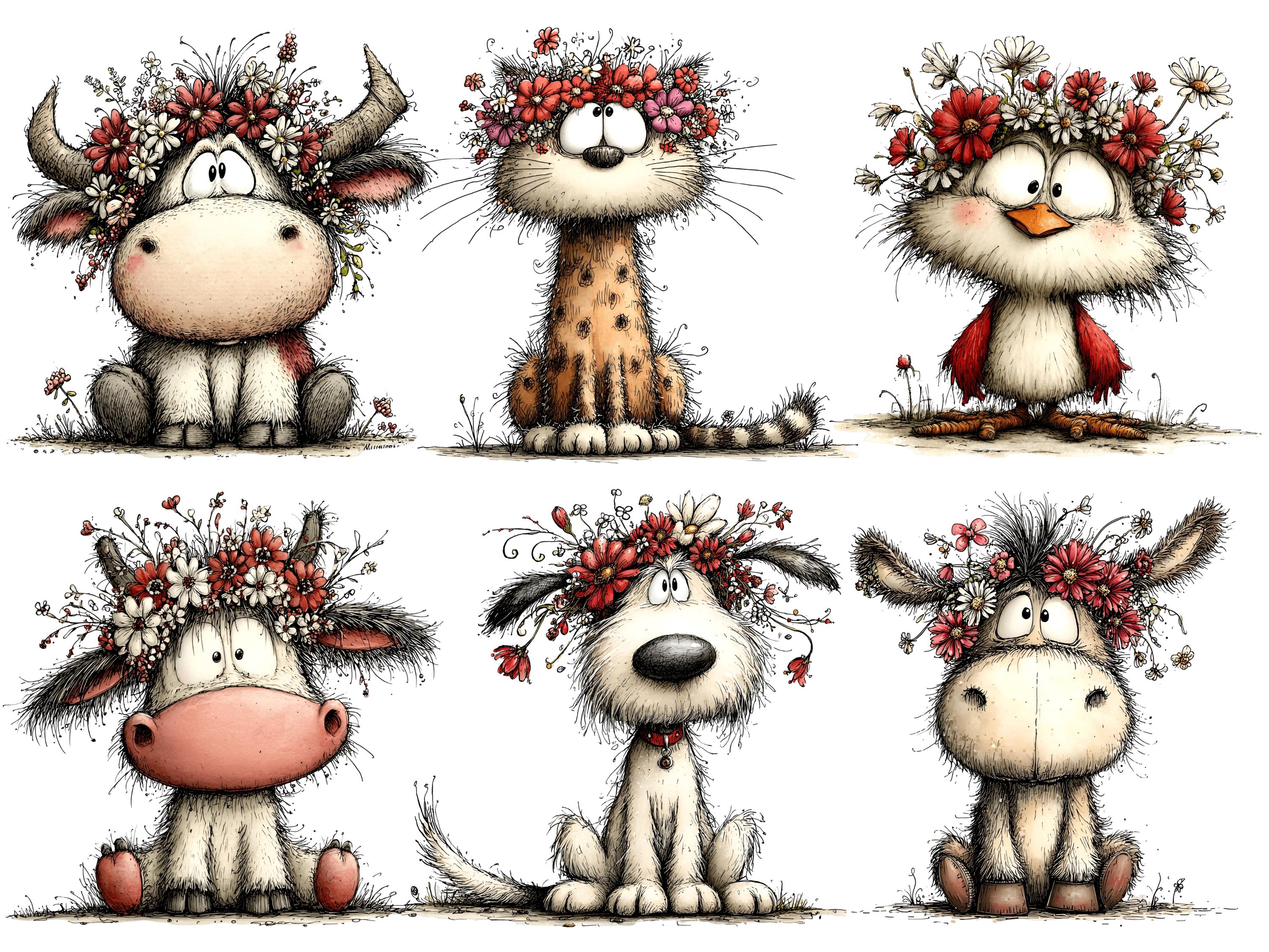 Whimsical Farm Animals Clipart – Floral Spring PNG Set (digital ...