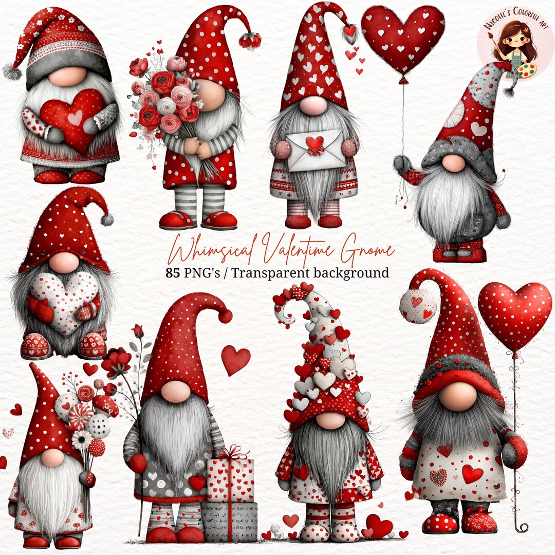 Valentine Gnome Clipart – Whimsical PNG Bundle (digital Download) - Etsy