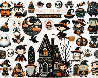 Watercolor Halloween Clipart Bundle: Cute Ghost, Cat, and Characters (Digital Download)