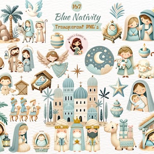 Watercolor Nativity Scene Clipart: Baby Jesus, Three Wise Men (PNG Digital Download)