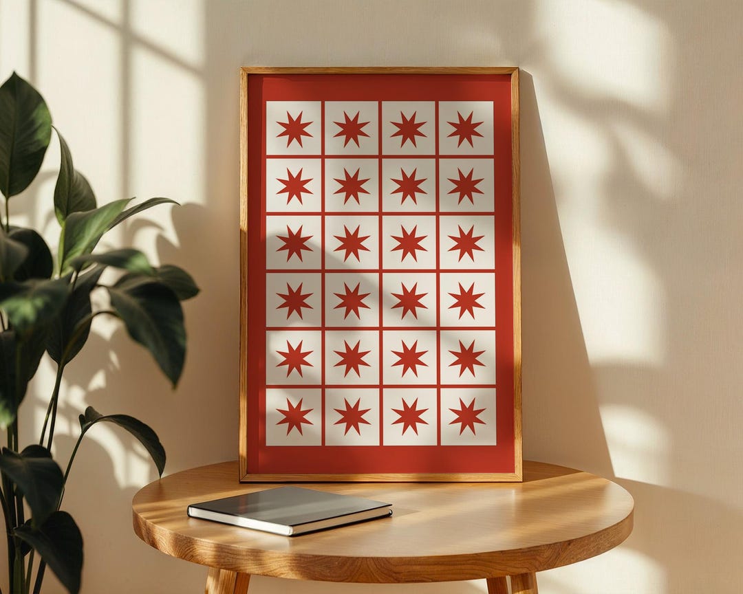 Red Retro Star Pattern Art Print - Etsy