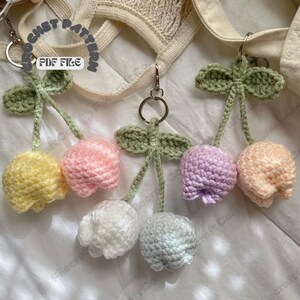 Mooie tulp bloemen sleutelhanger gehaakt patroon pdf, leuke tashangers cadeau, eenvoudig te haken projectinstructie, handgemaakt haaktutorialbestand