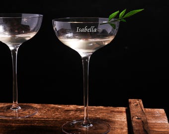 Personalized engraved martini glass, Summer Wedding gifts, Bridesmaid gifts, Engraved coupe glasses, gift for her
