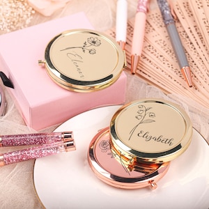 Espejo de bolsillo grabado personalizado, regalo de dama de honor, regalo de espejo para mujer, regalo de despedida de soltera de dama de honor, regalo de San Valentín, espejo de maquillaje portátil