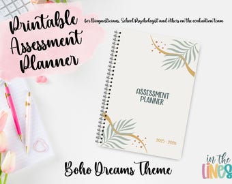 2025-2026 Printable Assessment Planner | Boho Dreams Theme | PERSONAL USE (Diagnostician, School Psychologist, Evaluation Team)