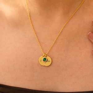Personalized Disc Name & Date Necklace with Birthstone,New Mom Necklace,Baby Birth Date Jewelry,Mothe&#39;s Day Gift,New Mom Gift,Birthday Gift