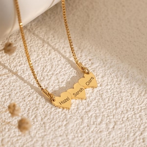 Personalized Hearts Name Necklace,Family Hearts Necklace with Multiple Names,Mom Necklace With Kids Names,Mother&#39;s Day Gift,Christmas