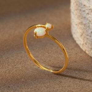 Adjustable Open Ring With Double Opals,Natural Gold Opal Ring,October Birthstone Ring,Engagement Wedding Ring,Mothers Day Gifts For Mum