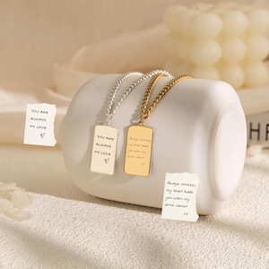 Collar personalizado con escritura a mano, mensaje personal, cita minimalista, etiqueta con letras, para mujer, para el Día del Padre.