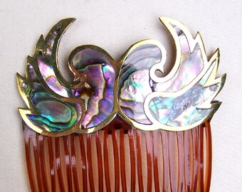 Vintage hair comb Mexican abalone shell lovebirds hair accessory hair slide hair clip hair jewelry hair ornament headpiece headdress (A)