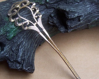 Vintage hair comb Indonesian Balinese silver tone hair accessory hair pin hair pick hair slide hair jewelry headdress (AHJ)