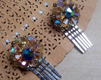 Vintage hair combs 2 AB rhinestone comb clip hair pin hair accessory hair barrette hair slide hair jewelry headdress hair ornament