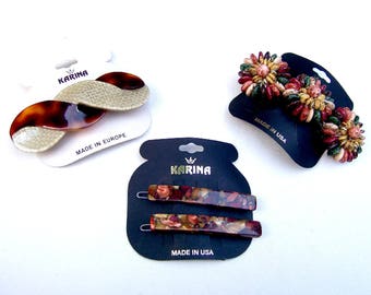 4 vintage Karina big and bold hair barrette celluloid hair accessory hair clip hair slide hair ornament (ADC)