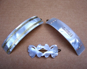 Vintage hair barrettes 3 mod style mid century hair accessory hair clip hair slide hair jewelry hair ornament (ABI)