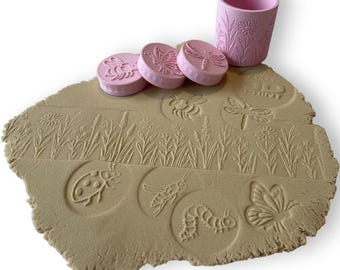 Set de sellos de plastilina de insectos de jardín – STL imprimible en 3D – Rodillo de pradera + 6 motivos de insectos