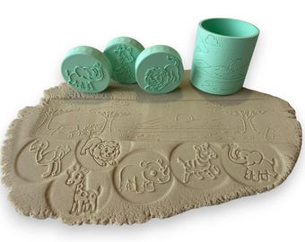 Set de sellos de plastilina de animales de safari – STL imprimible en 3D – Savannah Roller + 6 motivos