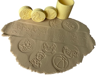 Set de sellos de plastilina de playa de verano – STL imprimible en 3D – Rodillo + 6 motivos playeros