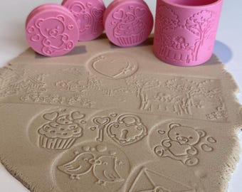 Set de sellos de plastilina Love Garden / Rodillo imprimible en 3D + 3 sellos de doble cara / Archivo STL