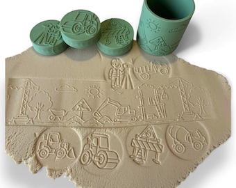Set de sellos de plastilina para construcción: rodillo y sellos imprimibles en 3D (descarga digital STL)