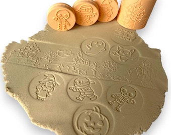 Set de sellos de plastilina de Halloween – STL imprimible en 3D – Rodillo + 6 motivos espeluznantes