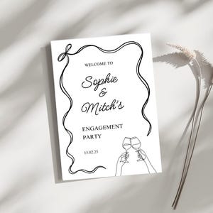 Salud 気まぐれな手描きのシャンパン婚約パーティーサイン、婚約のお祝いのための波型ウェルカムサイン、DIYウェディングデコレーション