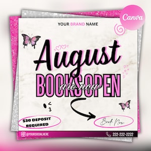 August Booking flyer, August Appointment Flyer, Back To School Flyer, Back to school sale flyer, Hair Braids Lash Wig Flyer, Canva Editable